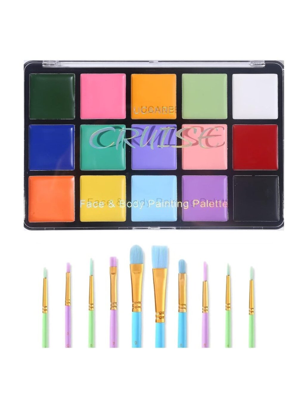 Women's Macaron Face Body 10 Pcs Brushes Set Paint Oil Palette Makeup Kit